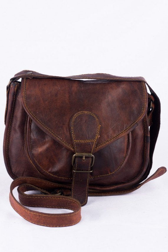 Bolso Bandolera Vintage Marrón De Cuero Hecho A Mano Para Mujer Mensajero