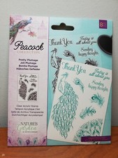 CS1 Crafters Companion Nature's Garden Peacock Pretty Plumage 8pc stamp set New