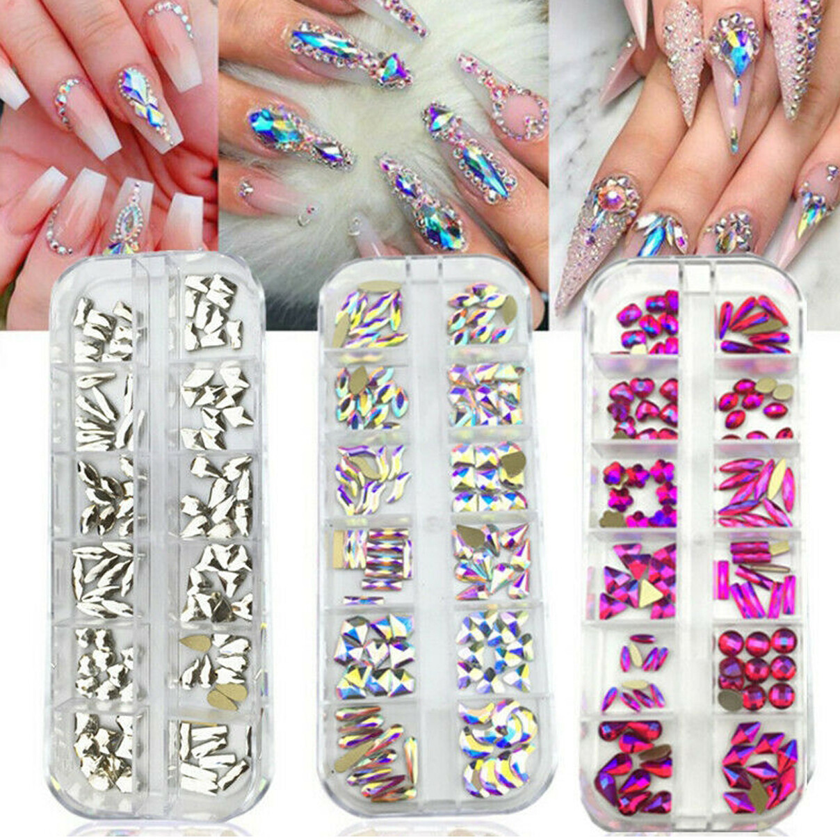 Crystals Nail Art Rhinestones Decoration Mix Flatback Gems Glitter 3D Tips  Case | eBay