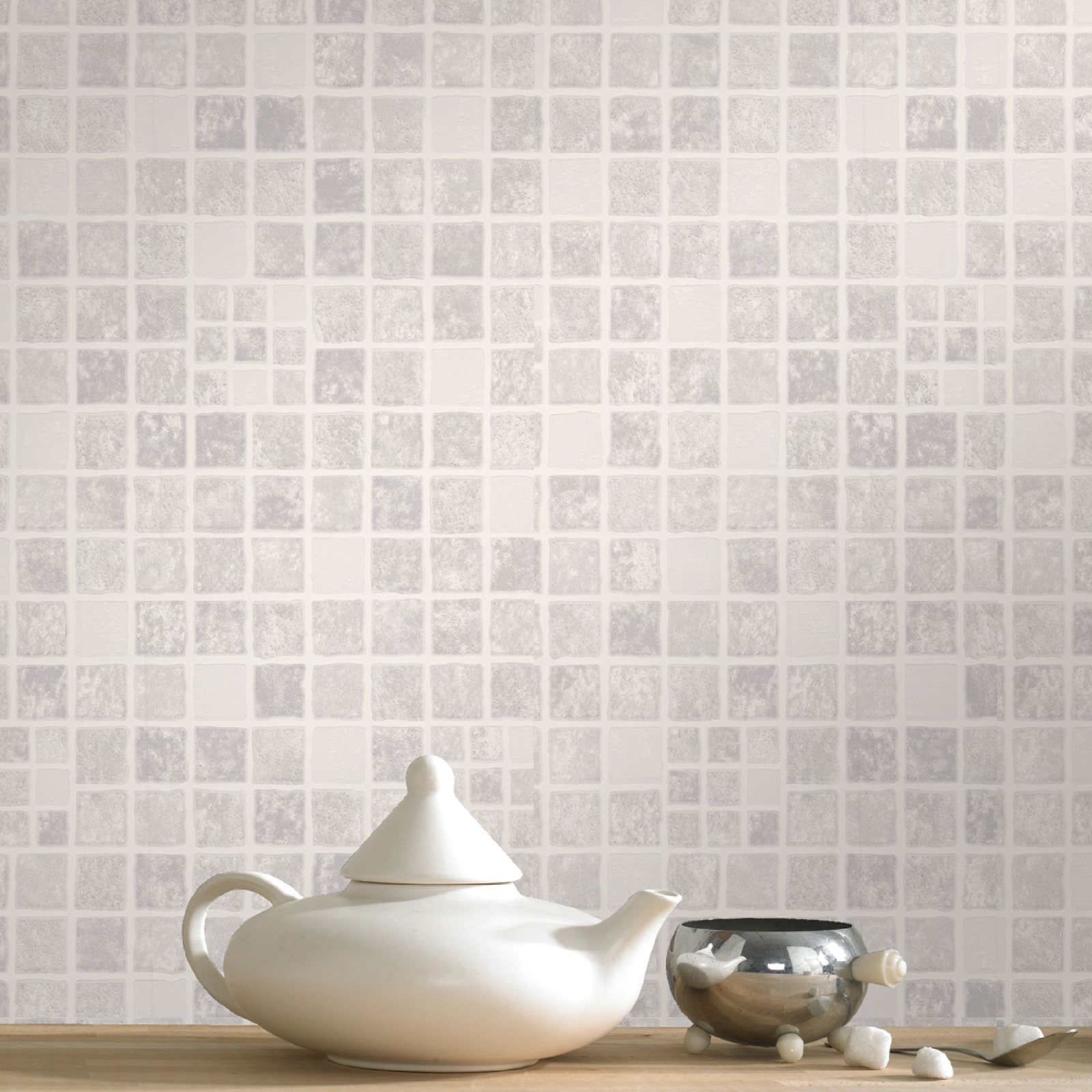 Contour 18092 Earthen Tile Effect Kitchen Bathroom Wallpaper Mid Grey