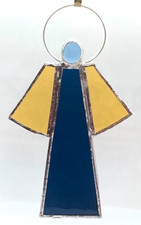 F334 Stained Glass Suncatcher Hanging Angel Christmas 15cm Blue Orange