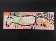 Horse Painting Fun Creative Naive Primitive Childlike Pink Animal Outsider Art