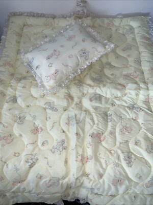 Sears VTG quilted crib comforter and pillow unused Poodles Yellow Teddy Fawn