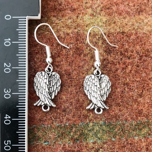 Angel Wings Earrings. Remembrance Tibetan Silver Charms. Drop Earrings - Picture 4 of 4