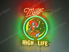 Vivid LED Miller Lite Beer High Life Girl Bar 24"x17" Neon Sign Lamp With Dimmer