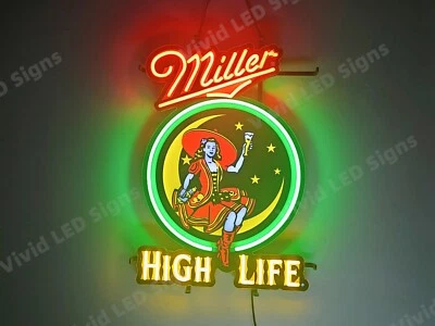 Vivid LED Miller Lite Beer High Life Girl Bar 24"x17" Neon Sign Lamp With Dimmer