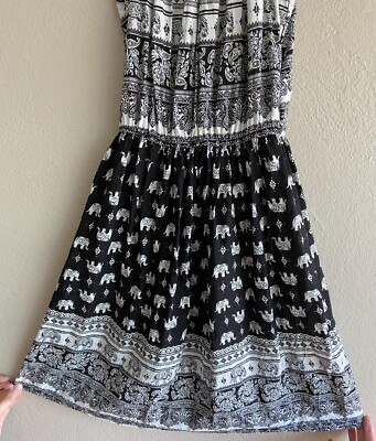 Women's Thai Elephant Print Summer Black Dress | eBay