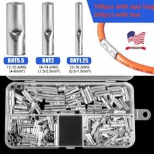 100/200 Pcs Bare Copper Wire Splice Terminals Ferrule Butt Crimp Connectors