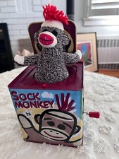 Musical Pop Up Sock Monkey Metal Tin Wind Up Jack In The Box Retro Schylling