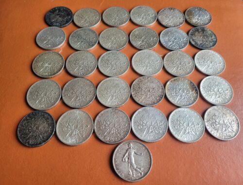 Joblot Of 31 Silver French 5 Francs Coins 372 Grams .830 Silver 1960-1965 Mixed - 第 1/4 張圖片