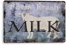 Farm Fresh Milk Cow Pasture Kitchen House Cabin Milk Sign Decor Tin Sign B352