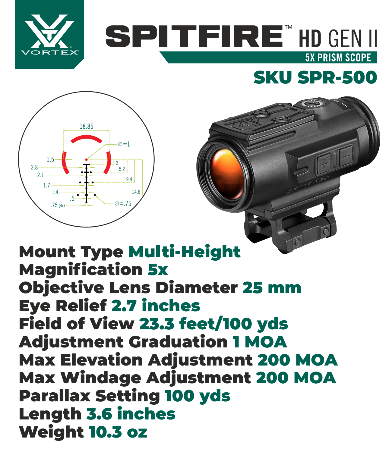 Vortex Optics Spitfire HD Gen II 5X Prism Scope BDC4 w/ Free Hat
