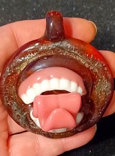 Hand Blown Glass Pendant teeth & Tongue heady glass pendant art piece USA made