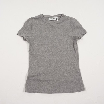 Weekday Damen T-Shirt Gr. S Grau Kurzarm Baumwolle Rippstrick Basic Casual Top
