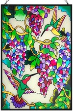 Hummingbird Stained Glass Window Hangings 10" W x 15" H Bird Suncatcher Panel wi