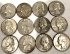 (12) 1964-D lightly circulated Washington Silver Quarters (Y)