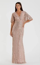New Mac Duggal Pink Sequin V-Neck Cape Sleeve Formal Gown - 93583 - Size 10
