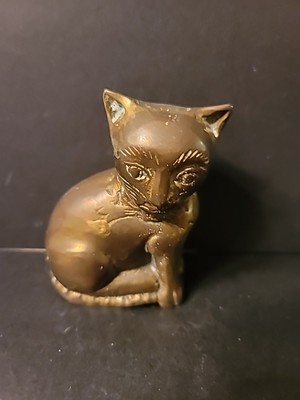 Vintage Solid Brass Cat Kitten Bow Collar High Detail Heavy
