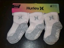 6 PACK HURLEY BABY UNISEX ANKLE SOCKS, SZ 12-24M