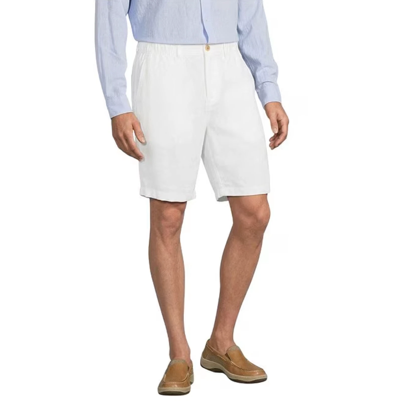 Caribbean 100% Linen White Shorts Mens Sz 48 10" Inseam White Elastic Drawstring