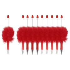 Fluffy Beadable Pens, Plastic Bead Pen for DIY Beads - 10 Pcs Red 