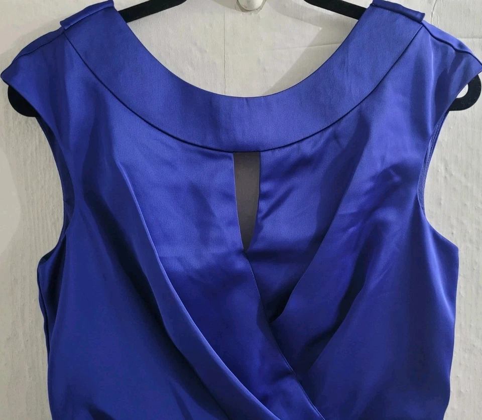 Maxi Vestido Theia Zaria Capucha Espalda Satén Talla 10 Negro Corbata Vestido de Gala Azul Diseñador Foto 4 de 4