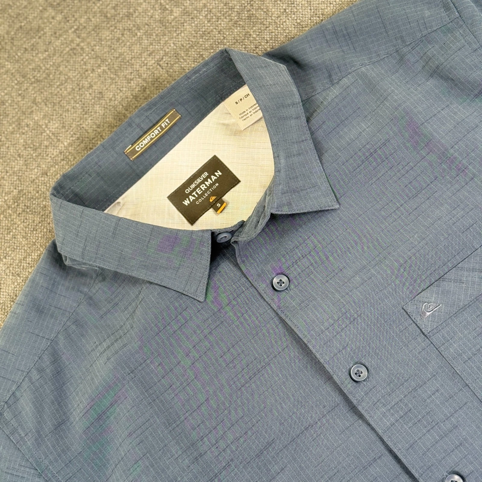 Quiksilver Waterman Button Down Shirt Mens Small Blue Stretch Hiking