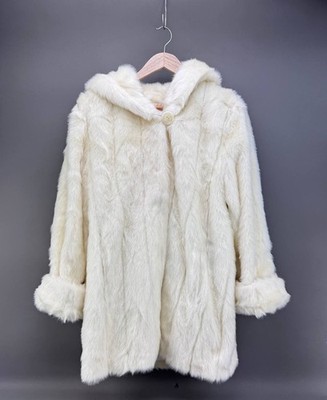 Pamela McCoy Collections Womens White Hooded Faux Fur Coat Size M