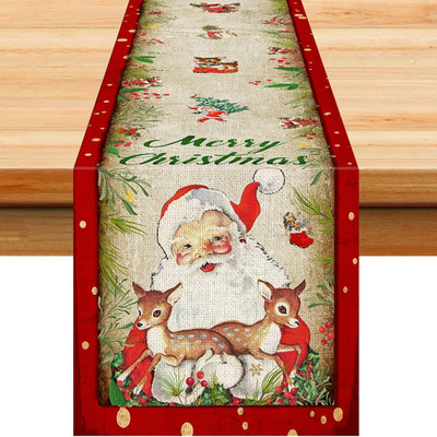 Christmas Table Runner 13x91in Vintage Santa Claus Red Holiday Dining Decor
