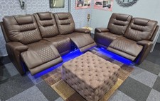 Halifax 3 + 2 (Brown/ Black or Grey) Electric Recliner Sofa Set , USB, Blue LED