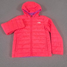 The North Face Jacket Girls Medium Pink Reversible Mossbud Swirl Quilted Puffer