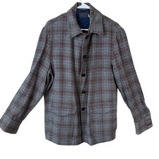 VTG Pendleton Women L Pure Virgin Wool Plaid Jacket Elbow Patches Blue Brown