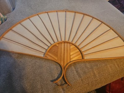 1970s Bamboo Decorative Linen Wall Fan