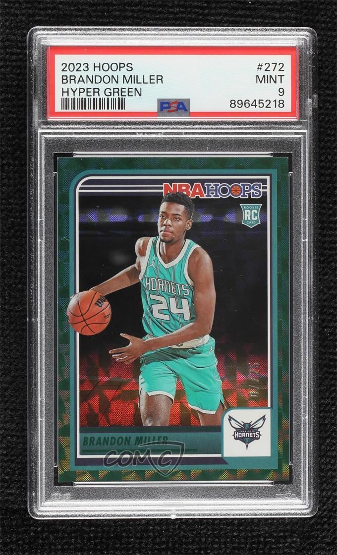 2023 Panini NBA Hoops Rookies Hyper Green /25 Brandon Miller #272 PSA 9 MINT 3d3