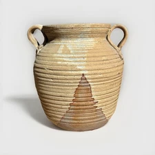 Antique Pottery Jar With Handles Earthy Rustic Signed
