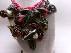 Vintage Celluloid Necklace Colorful Dangle Charms Choker Bib Red Chain Old — photo 8