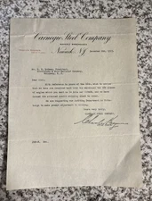 Letter Carnegie Steel Co Letterhead Newark NJ , December 22, 1913