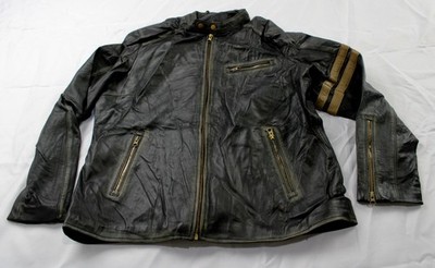 Jild Women's Distressed Café Racer Vintage Leather Jacket CD4 Black Size 2XL NWT
