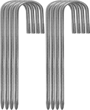 12 Inch Rebar Stakes, 8 Pack Ground Stakes J Hook Tent Stakes Heavy Duty Galvani