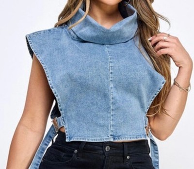 MICAS Denim Jean Adjustable Vest Top Western Boho UNIQUE - Size Medium NWT
