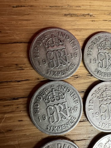 Lotto lavoro monete sei pence Giorgio VI 1939 1941 1942 1946-1951 X 9 monete - Foto 3 di 14