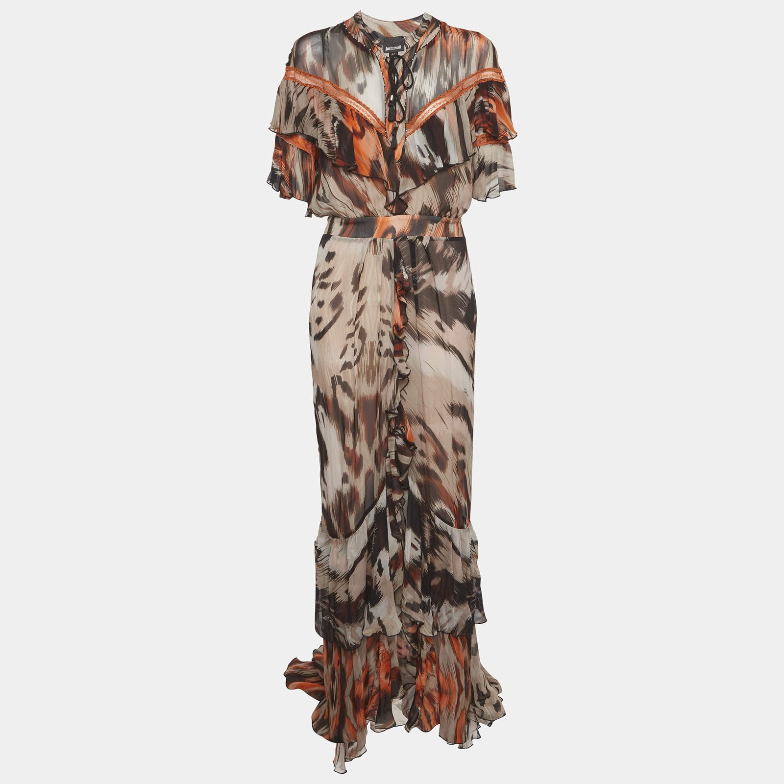 Just Cavalli Multicolor Printed Chiffon Tiered Maxi Dress M