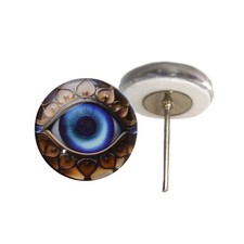 Pair Blue Ornate Evil Eye Glass Eyes On Wire Pin Posts Making Needle Felt