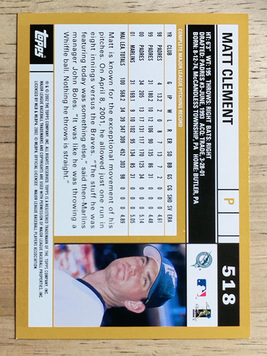 2002 Topps #518 Matt Clement - Picture 2 of 2