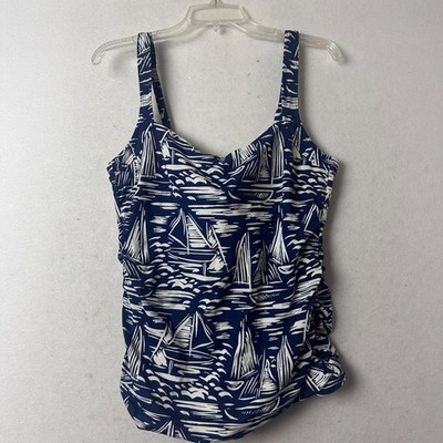 Miraclesuit x Talbots Tankini Top Size 16 light control blue sailboats swimsuit