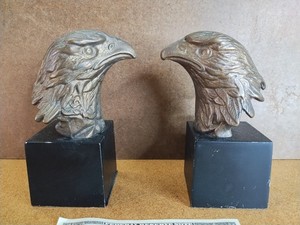 Vintage Brass Eagle Head Bust Bookends Paperweights 6.5"