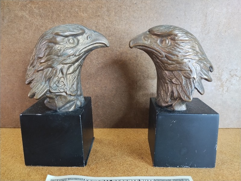 Vintage Brass Eagle Head Bust Bookends Paperweights 6.5"