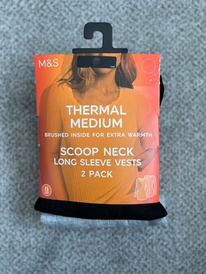 NEW M&S Black/Grey Thermal Pointelle Long Sleeve Vests 2 Pack Sizes 16/20/22