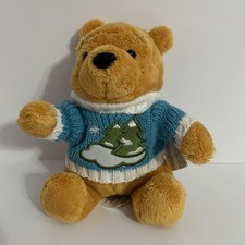 DISNEY STORE WINNIE THE POOH CHRISTMAS TREE SWEATER BEANIE PLUSH BEAN BAG NWT