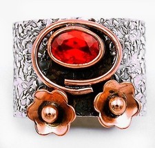 Natural Two Tone Fire Garnet 925 Solid Sterling Silver Ring Sz 5